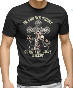 Cross and the man holding gun in god we trust guns are just backup shirt, hoodie, sweater, long sleeve and tank top Cross and the man holding gun in god we trust guns are just backup shirt