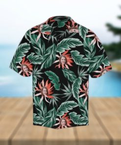 Custom Face Red Flowers Green Leaves Men s All Over Print Hawaiian Shirt