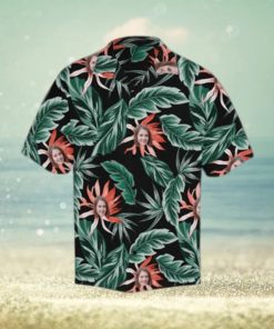 Custom Face Red Flowers Green Leaves Men s All Over Print Hawaiian Shirt