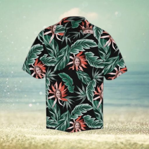 Custom Face Red Flowers Green Leaves Men s All Over Print Hawaiian Shirt