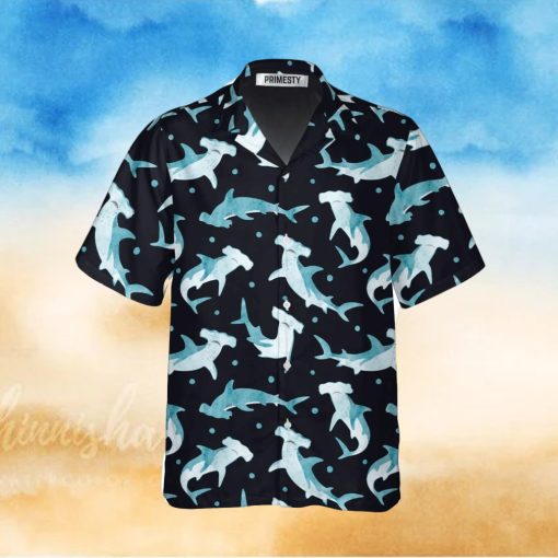 Cute Hammerhead Shark And Blue Dot Pattern Shark Shirts For Men Shark Tropical Hawaiian Shirt