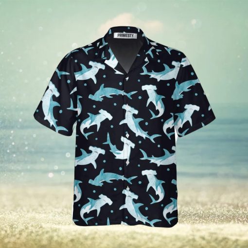 Cute Hammerhead Shark And Blue Dot Pattern Shark Shirts For Men Shark Tropical Hawaiian Shirt