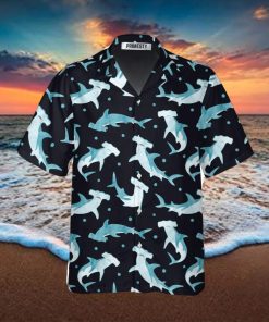 Cute Hammerhead Shark And Blue Dot Pattern Shark Shirts For Men Shark Tropical Hawaiian Shirt