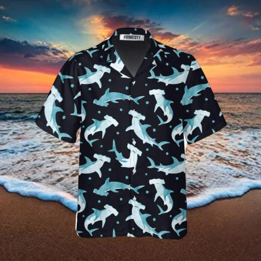 Cute Hammerhead Shark And Blue Dot Pattern Shark Shirts For Men Shark Tropical Hawaiian Shirt