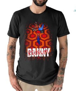 Danny Torrance walking toward his big wheel Redrum shirt