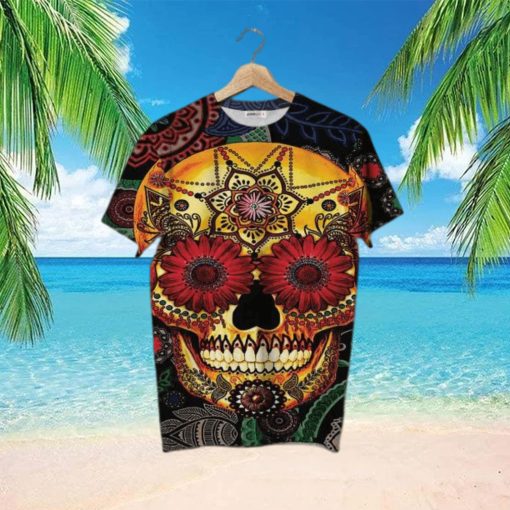 Day Of The Dead Sugar Skull Hawaiian Shirt  3D Printed Graphic Tees