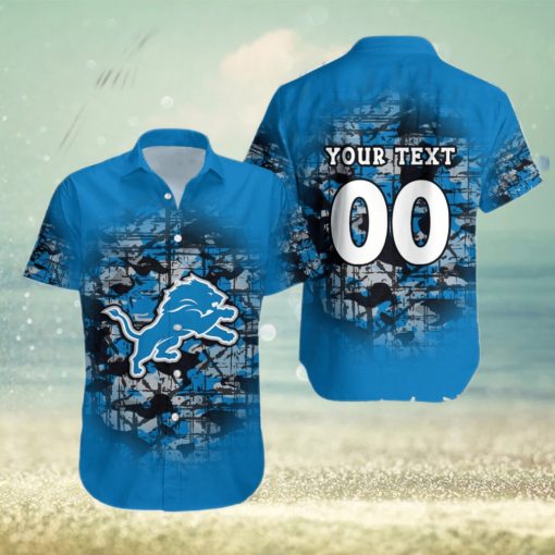 Detroit Lions NFL Camouflage Vintage Custom Name And Number Summer Gift For Fans Hawaiian Shirt