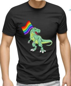 Dinosaur T Rex hold LGBT Flag shirt
