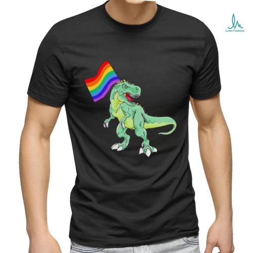Dinosaur T Rex hold LGBT Flag shirt