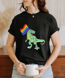 Dinosaur T Rex hold LGBT Flag shirt