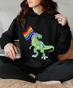 Dinosaur T Rex hold LGBT Flag shirt
