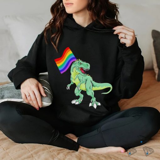 Dinosaur T Rex hold LGBT Flag shirt
