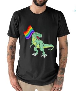 Dinosaur T Rex hold LGBT Flag shirt