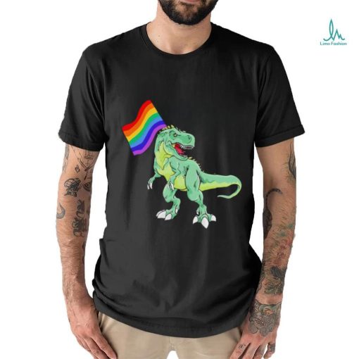 Dinosaur T Rex hold LGBT Flag shirt