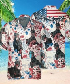 Doberman Pinscher Dog United States Flag With Flowers Hawaiian Shirt Aloha Shirt For Men Women