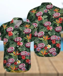 Dr Pepper Funny Hawaiian Shirt  Paradise Hibiscus Flowers And Green Leaves Shirt