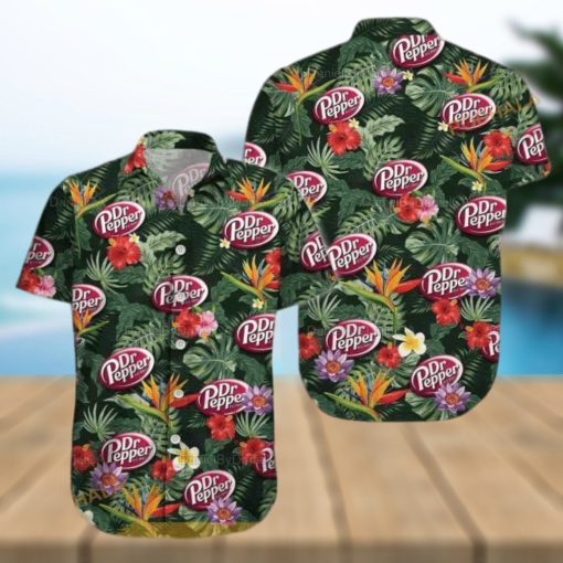 Dr Pepper Funny Hawaiian Shirt  Paradise Hibiscus Flowers And Green Leaves Shirt