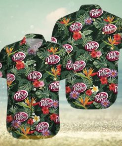 Dr Pepper Funny Hawaiian Shirt Paradise Hibiscus Flowers And Green Leaves Shirt