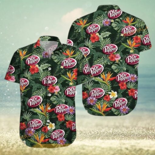 Dr Pepper Funny Hawaiian Shirt  Paradise Hibiscus Flowers And Green Leaves Shirt