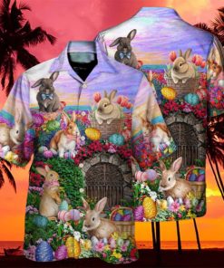 Easter Rabbit Chilling Landscape Watercolor Style Hawaiian Shirt