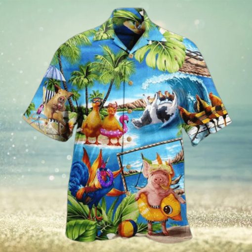 Farm Animals Stay Cool Duck Chicken Pig – Farmer Hawaiian Shirt