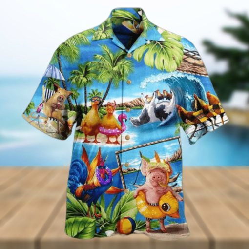 Farm Animals Stay Cool Duck Chicken Pig – Farmer Hawaiian Shirt