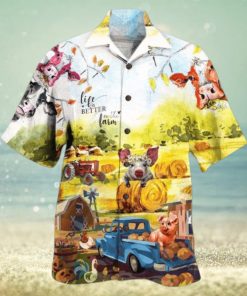 Farm Happy With Cow And Pig – Farmer Hawaiian Shirt