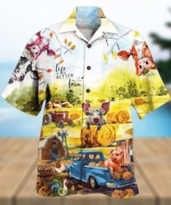 Farm Happy With Cow And Pig – Farmer Hawaiian Shirt