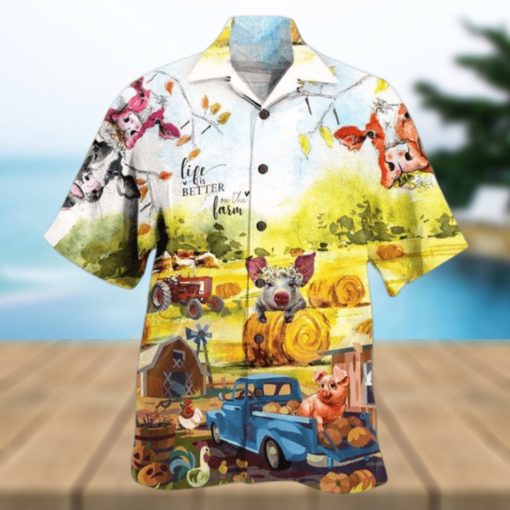 Farm Happy With Cow And Pig – Farmer Hawaiian Shirt