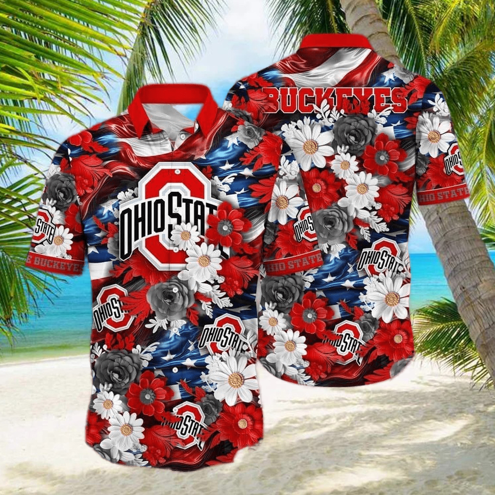 Ohio State Buckeyes Button Up Tropical Aloha Hawaiian Shirt