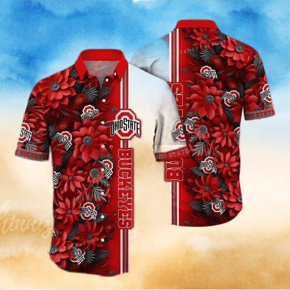 Red Aloha NCAA Ohio State Buckeyes Hawaiian Shirt Best Beach Gift - Limotees