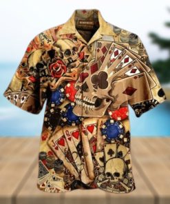 Gabling Poker Fire Skull Vintage Hawaiian Aloha Shirts