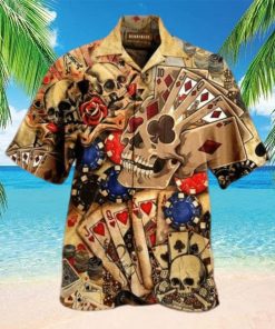 Gabling Poker Fire Skull Vintage Hawaiian Aloha Shirts