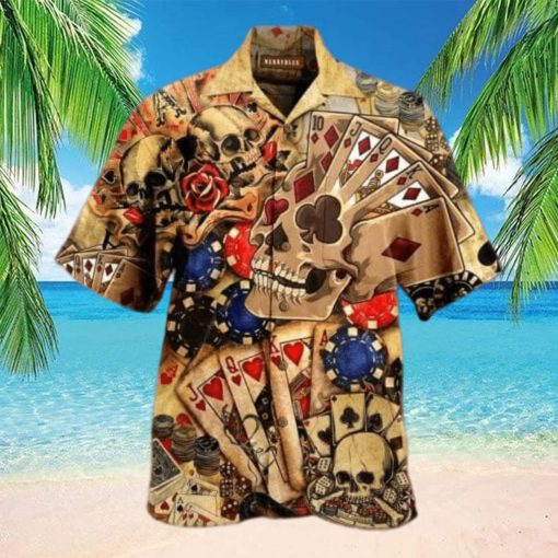 Gabling Poker Fire Skull Vintage Hawaiian Aloha Shirts