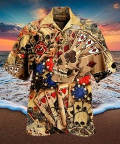 Gabling Poker Fire Skull Vintage Hawaiian Aloha Shirts