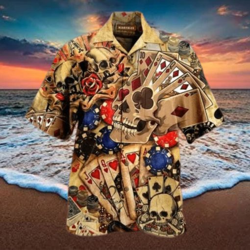 Gabling Poker Fire Skull Vintage Hawaiian Aloha Shirts