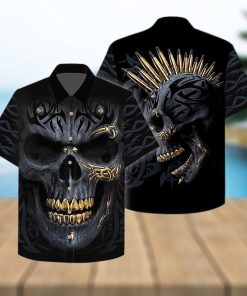 Gangster Skull Gold Bullets And Grillz Hawaiian Aloha Shirt