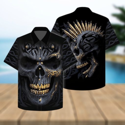 Gangster Skull Gold Bullets And Grillz Hawaiian Aloha Shirt