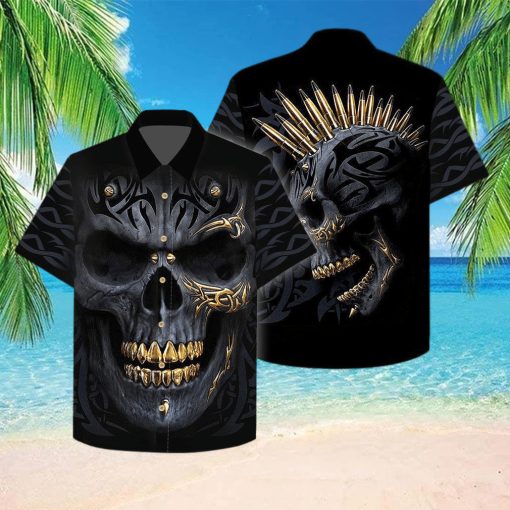 Gangster Skull Gold Bullets And Grillz Hawaiian Aloha Shirt