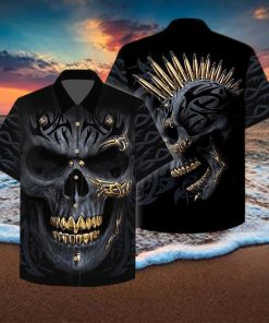 Gangster Skull Gold Bullets And Grillz Hawaiian Aloha Shirt