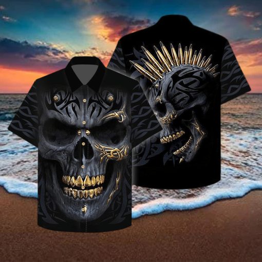 Gangster Skull Gold Bullets And Grillz Hawaiian Aloha Shirt