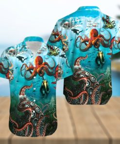 Giant Octopus And Diver Unisex Hawaiian Shirts