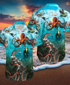 Giant Octopus And Diver Unisex Hawaiian Shirts