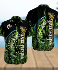 Gift For Father Bass Fishing Black Green Unisex Hawaiian Shirts