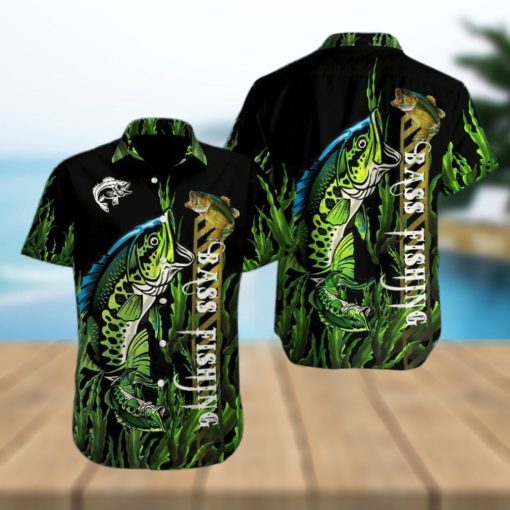 Gift For Father Bass Fishing Black Green Unisex Hawaiian Shirts