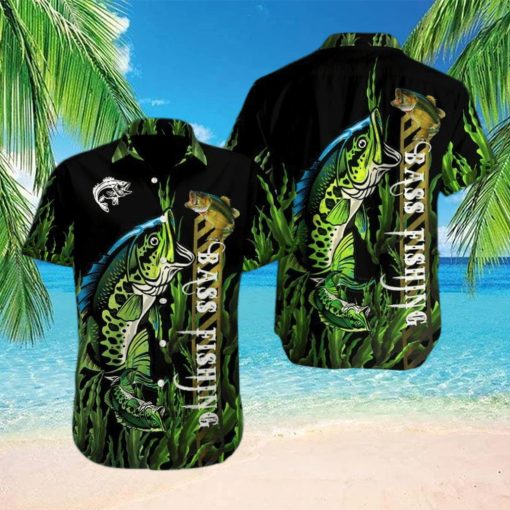 Gift For Father Bass Fishing Black Green Unisex Hawaiian Shirts