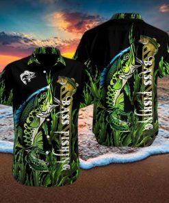 Gift For Father Bass Fishing Black Green Unisex Hawaiian Shirts