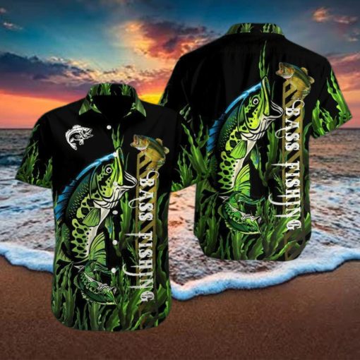 Gift For Father Bass Fishing Black Green Unisex Hawaiian Shirts