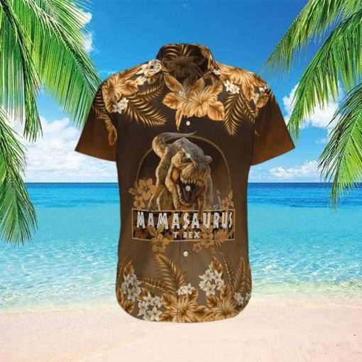 Gift For Mother Mamasaurus T Rex Brown Hibiscus Unisex Hawaiian Shirts