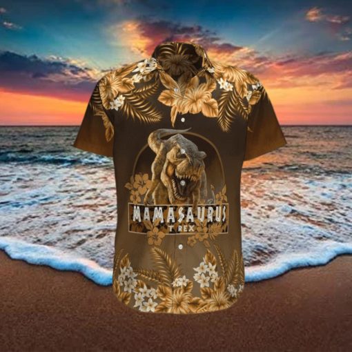 Gift For Mother Mamasaurus T Rex Brown Hibiscus Unisex Hawaiian Shirts